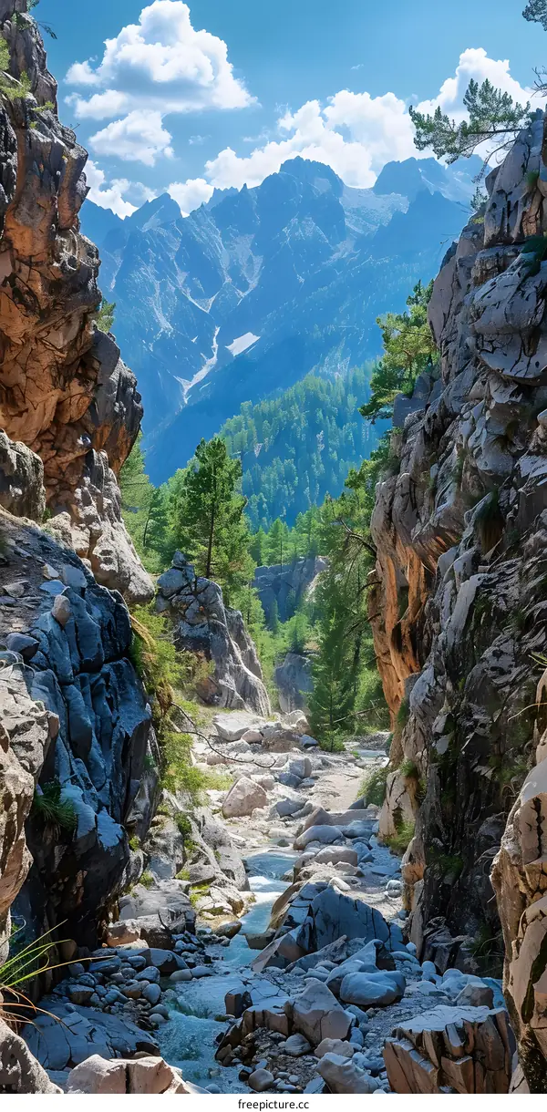 Mountain Stream View Through Rocky Canyon