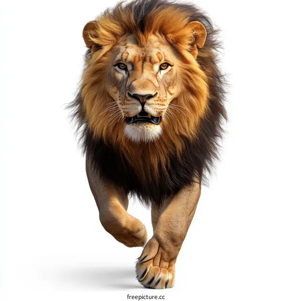 Majestic Lion in Powerful Stride
