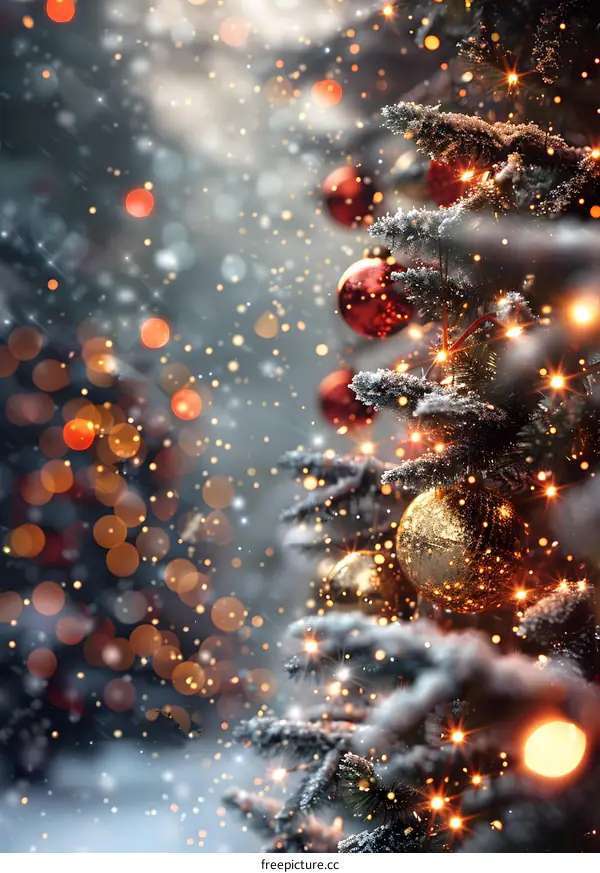 Christmas tree with red and gold ornaments