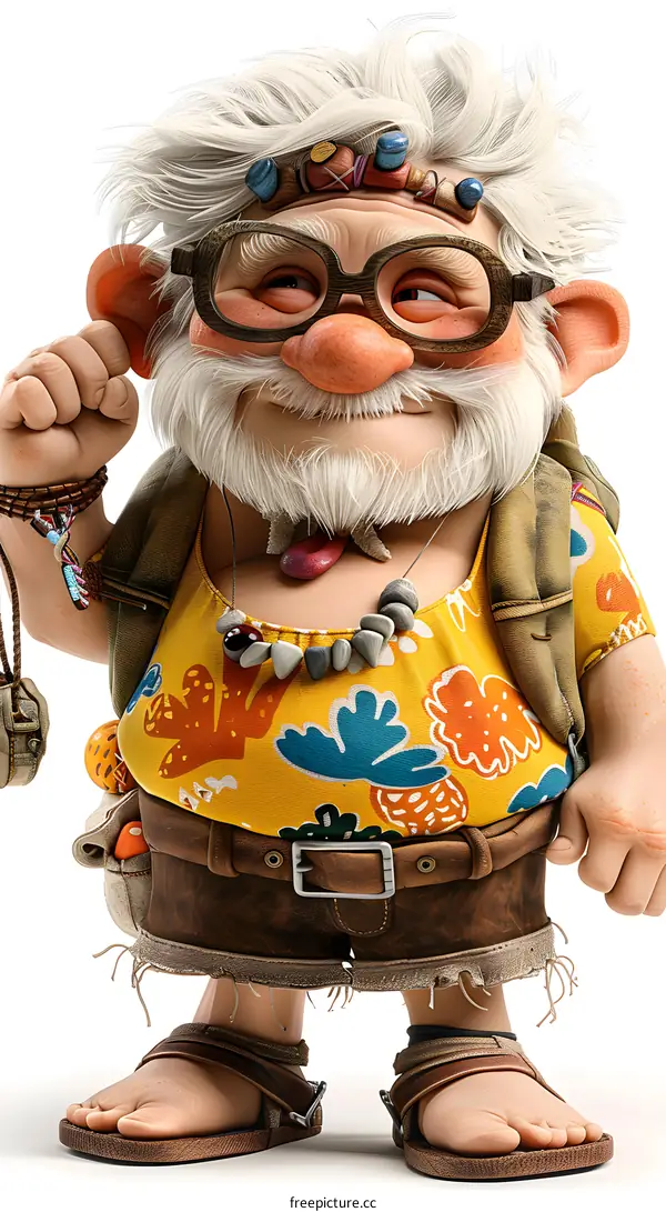Cartoon Illustration of Old Man With White Hair and Glasses