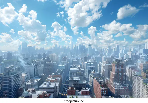 Modern City Skyline in a Blue Sky Backdrop with Impressive Skyscrapers