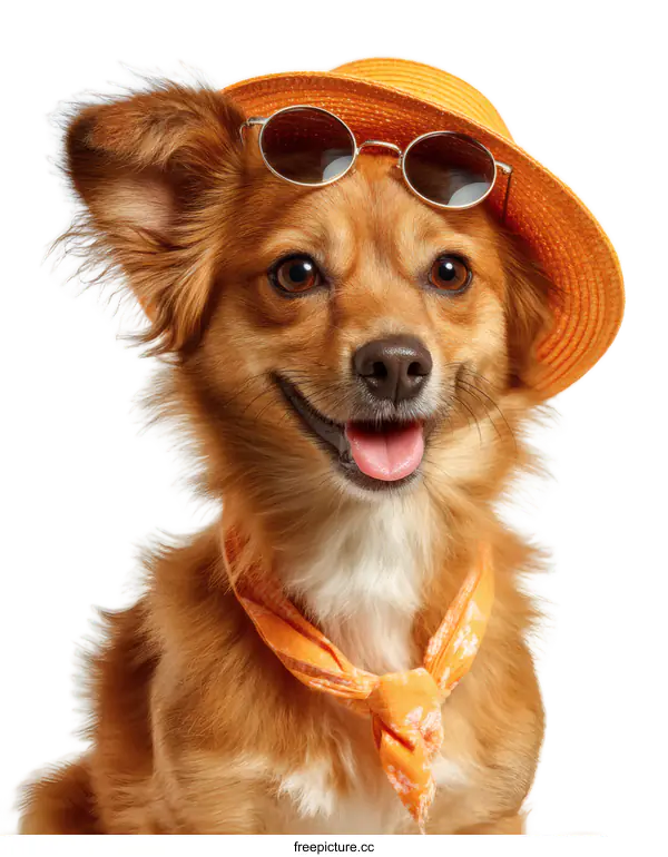[Transparent Background PNG]Adorable Dog Wearing Sunglasses and Hat