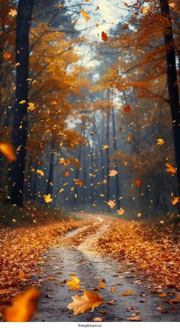 colorful autumn leaves falling in forest