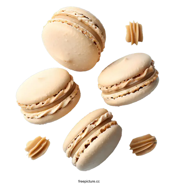 [Transparent Background PNG]Four beige macarons with creamy filling