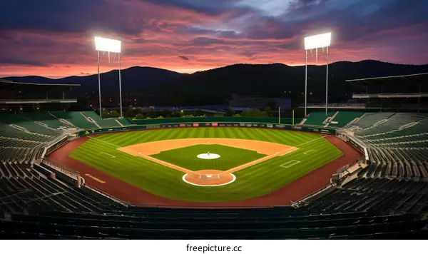 Baseball stadium at sunset