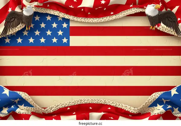 Vintage grunge American patriotic background with USA flag and bald eagle