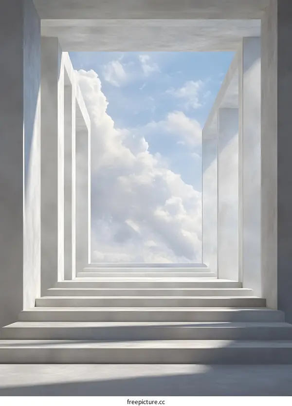 Concrete Steps Leading to a Cloudy Sky