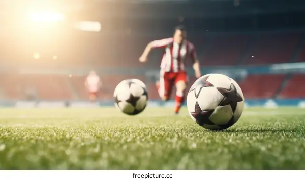 Two soccer players running after a ball during a soccer match