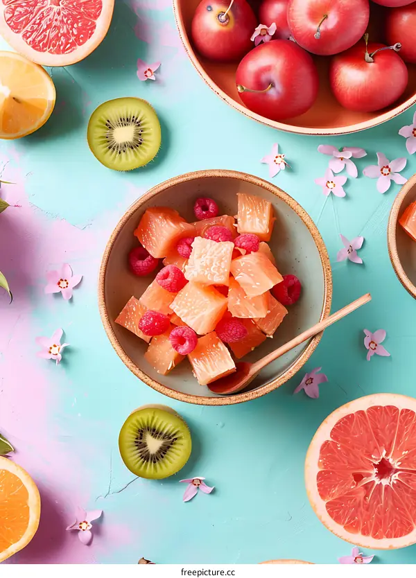 Fresh Fruit Salad with Raspberries and Kiwi