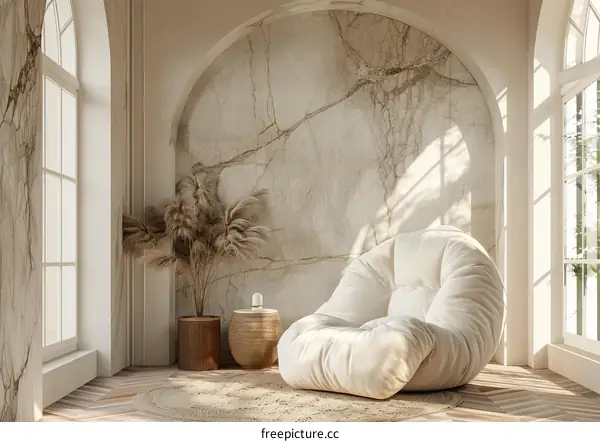 Creamy Beige Interior Design with a Luxurious Lounge Chair