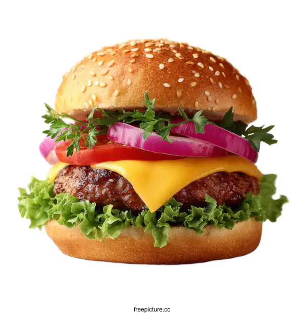 [Transparent Background PNG]Delicious Gourmet Cheeseburger Close-up