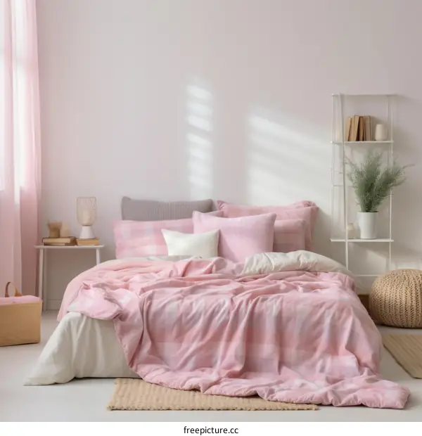 Simple and elegant pink bedding set with a cozy and comfortable vibe