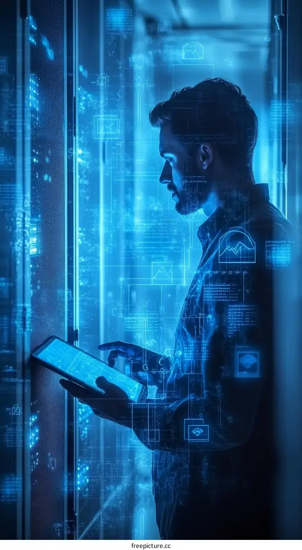 Data Center Technician Analyzing Network Data