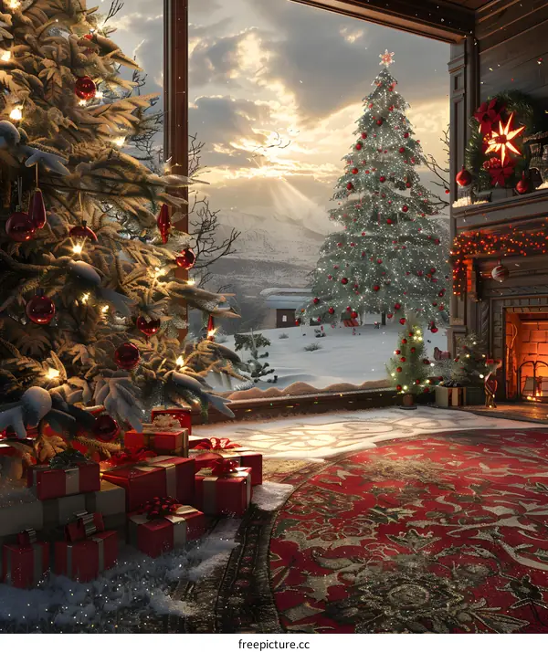 Christmas tree by the fireplace