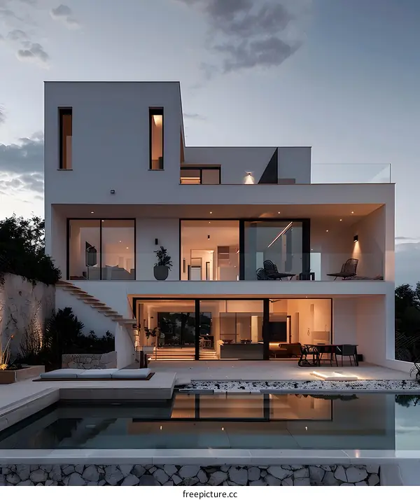 Modern White House with Swimming Pool and Patio