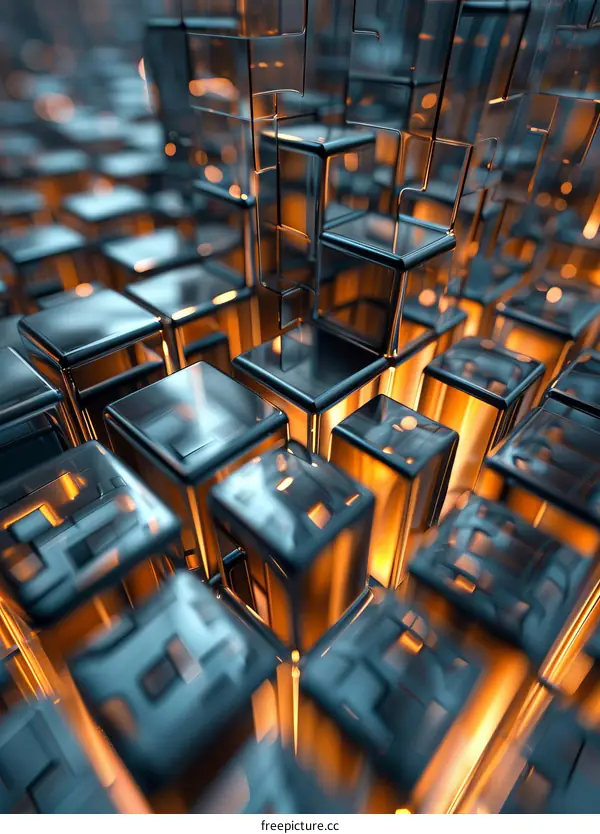 Abstract 3D rendering of glowing cubes background