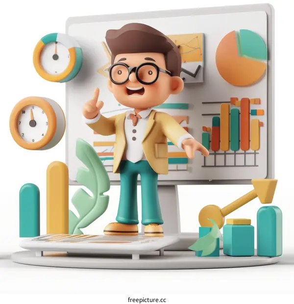 3D Businessman Presentation: Data Analysis and Insights