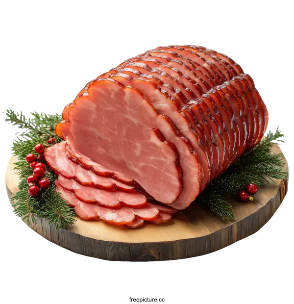[Transparent Background PNG]Sliced Christmas Ham on Wooden Board