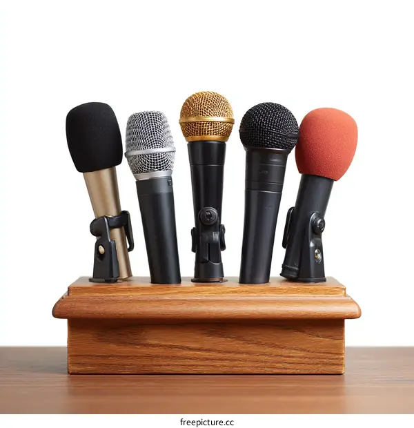 Wooden Microphone Stand with Four Microphones