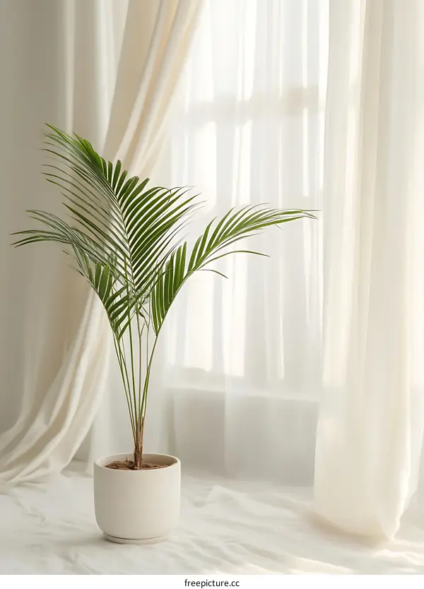 White Curtains With Green Plant