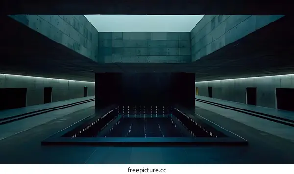 Minimalist Concrete Architecture with Reflective Pool