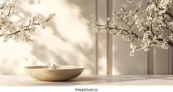 Minimalist Interior Design With White Flowers and Bowl