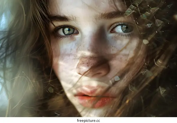 Close Up Portrait of Young Woman with Freckles