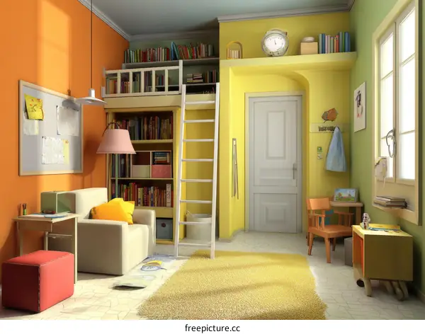 Colorful Kids Study Room Illustration