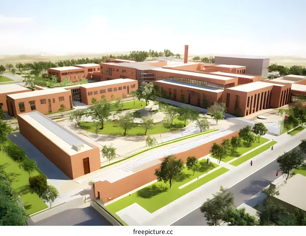 Aerial View of Modern Campus with Green Landscape