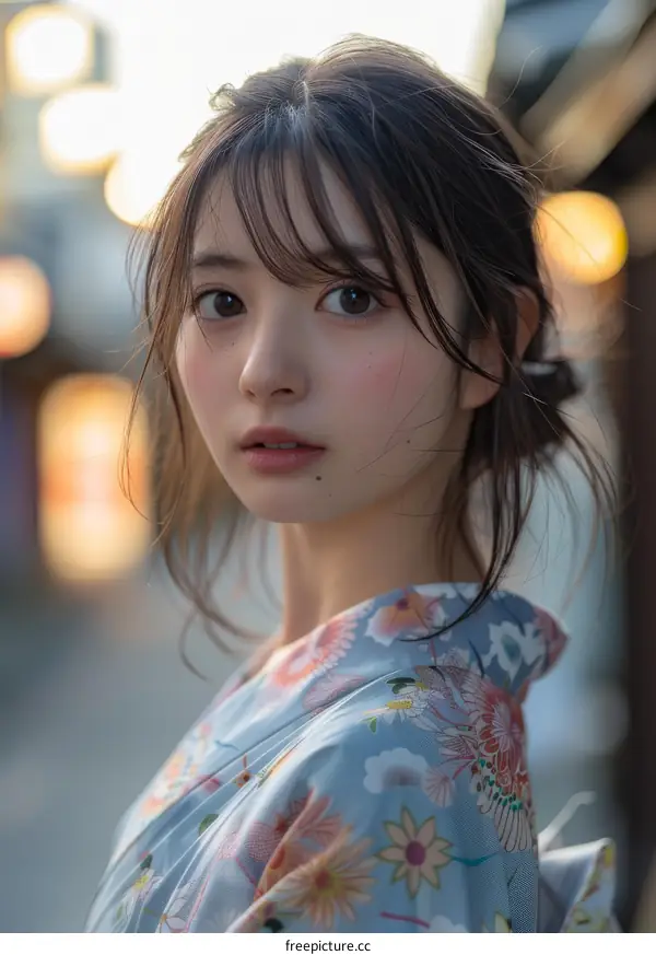 Asian Woman in Traditional Japanese Kimono
