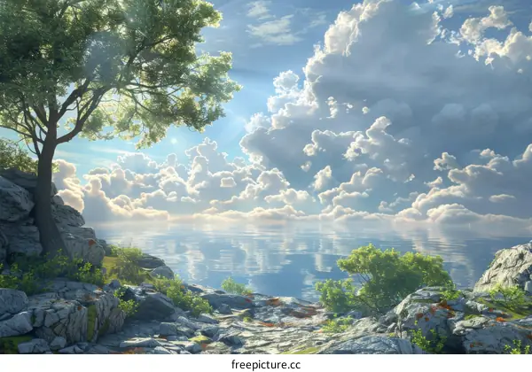 Rocky Coast and Bright Sky