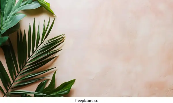 Tropical Leaves On Beige Textured Background