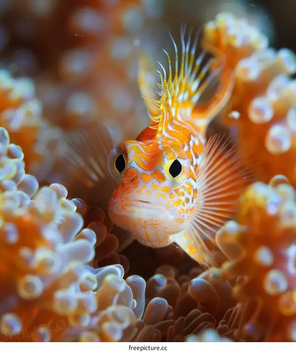 Orange-Spotted Goby Fish Hiding in the Corals