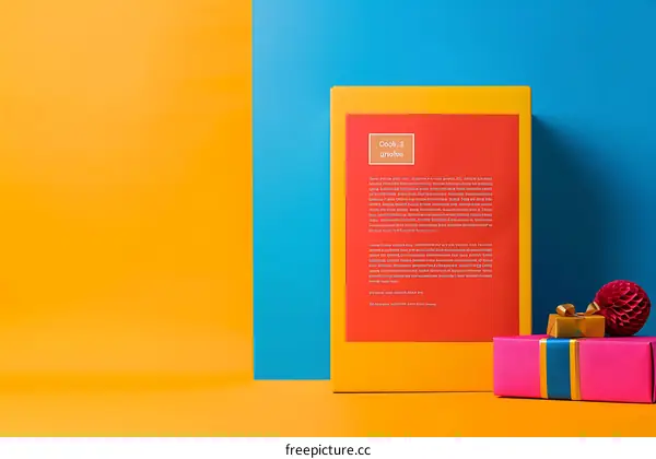 Gift Boxes on Yellow and Blue Background