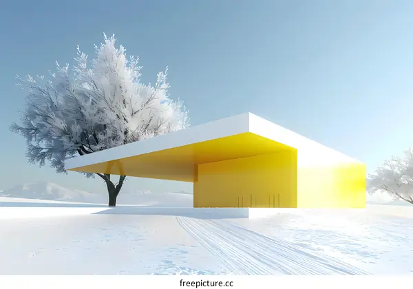 Yellow Modern Architecture in Winter Landscape