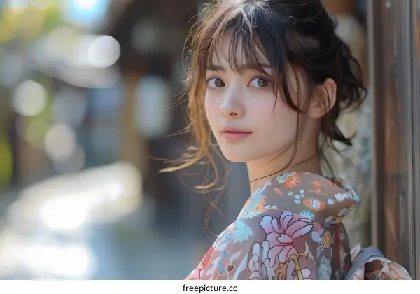 Asian Woman in Traditional Japanese Kimono Portrait