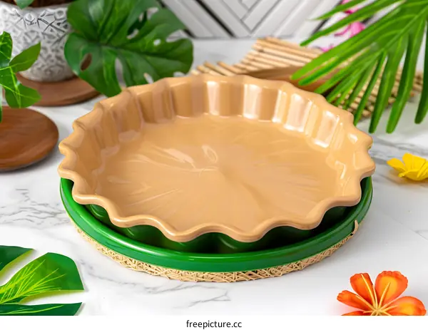 Round Beige Cake Pan with Green Rim