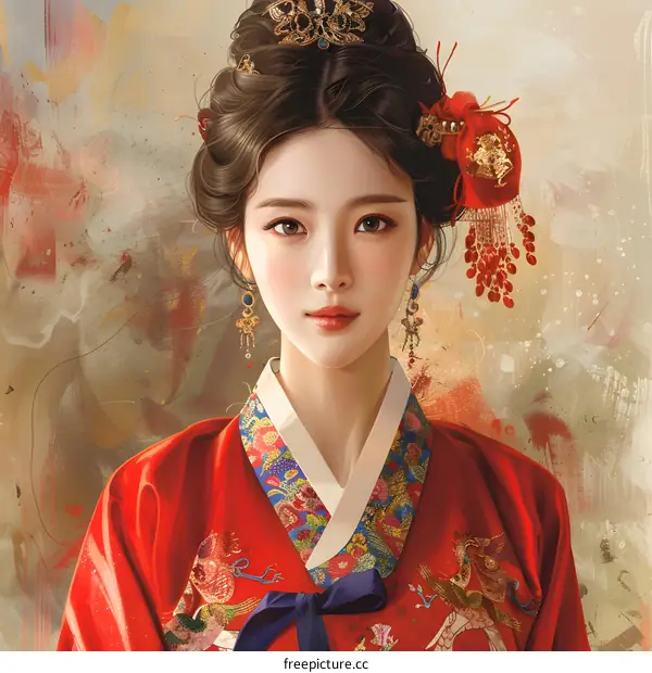 Portrait of a beautiful Korean woman in traditional dress