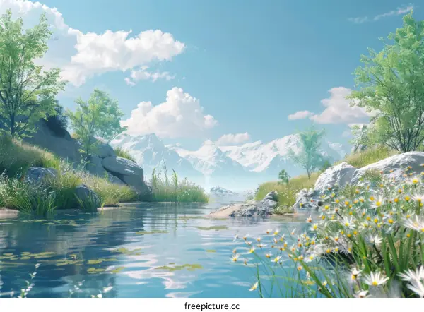 Mountain Lake and Flowers