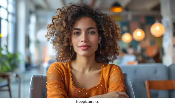 Confident Woman in a Cafe Setting