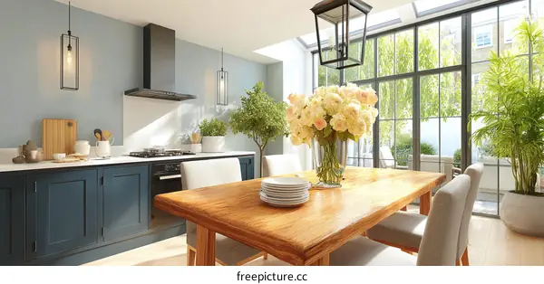 Modern Farmhouse Kitchen Dining Area Rendering
