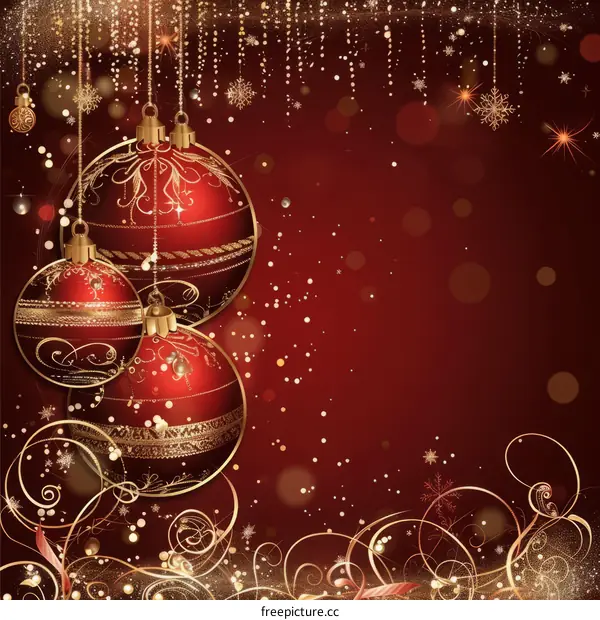 Christmas background with red and gold ornaments