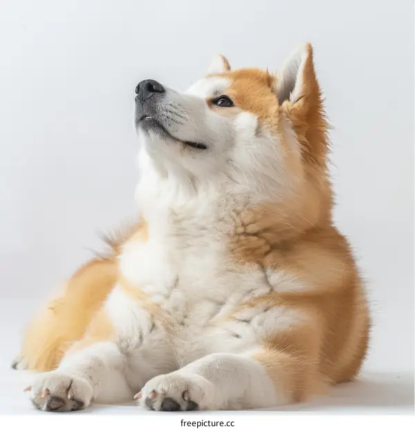 Portrait of a Fluffy Brown and White Dog Looking Up