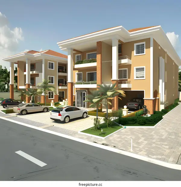 Modern Three Story Townhouses With Palm Trees