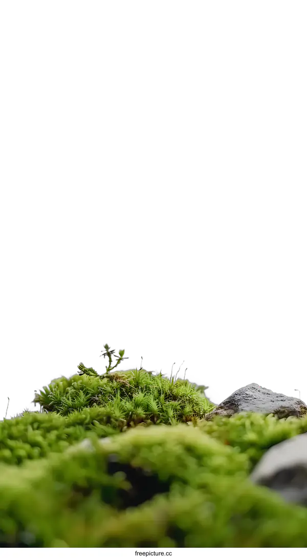 [Transparent Background PNG]Green Moss Growing on a Stone with a White Background