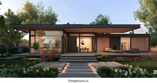 Modern Minimalist House Design With Large Windows And Patio