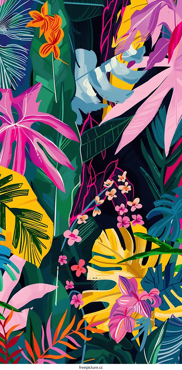 Tropical Leaves and Flowers Illustration