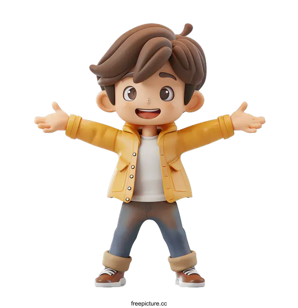 [Transparent Background PNG]Smiling Boy Character with Open Arms in 3D Illustration