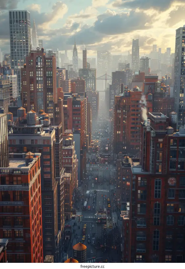 High Angle View of a Busy Urban Street Scene in New York City