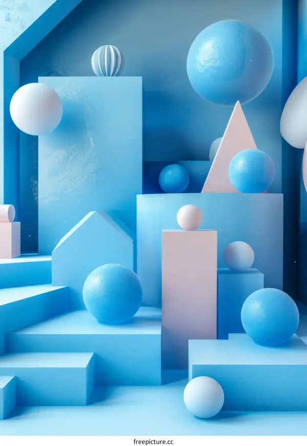 Composition of Blue Geometric Shapes 3D Render
